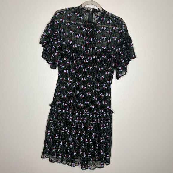Pearl By Lela Rose Embroidered Floral Tulle Flounce Dress NWT